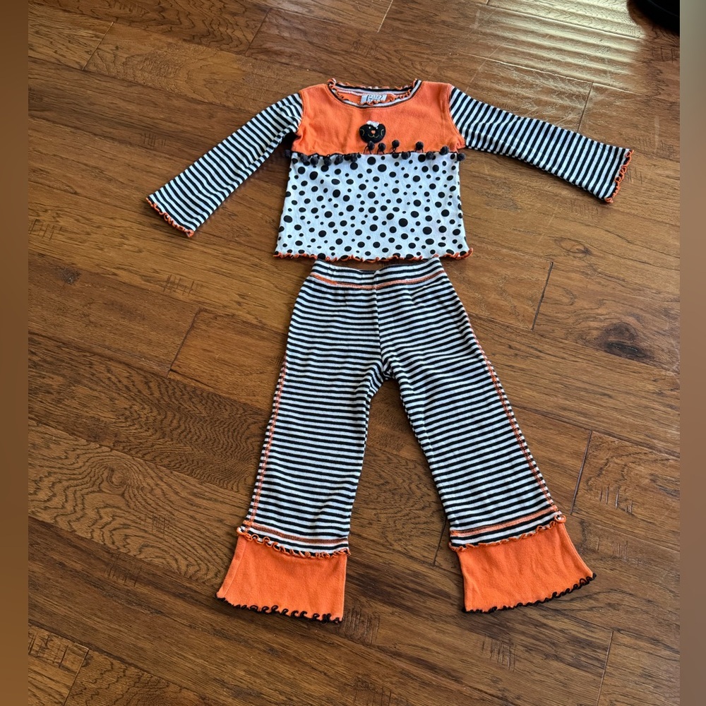 Miss Tee V-Us Orange and Black Striped Polka Dot‎ Outfit